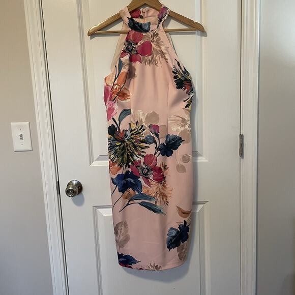 Trina Turk Emotion Halter Sheath Midi Dress Women’s Size 0 Pink Floral Derby - Picture 2 of 11